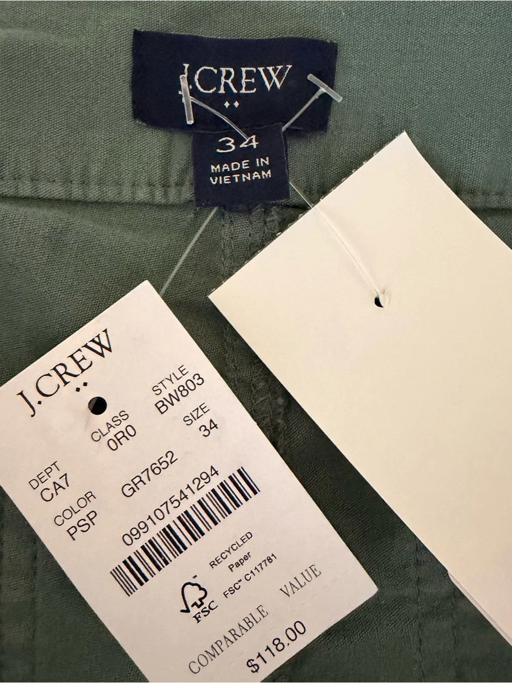 J.Crew High Rise Straight Leg Cotton Linen Patch-Pocket Pants Sage Green Size 34